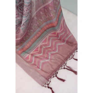 Women's Linen Digital Print Saree With Unstitched Blouse 5.5Mtr (Brown) - Image 2