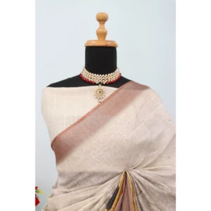 Women's Linen Digital Print Saree With Unstitched Blouse 5.5Mtr (Multicolor) - Image 4