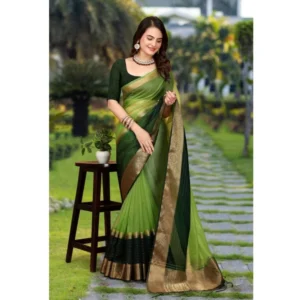 Women's Khadi Cotton  Solid Saree With Unstitched Blouse 5.5Mtr (Green) - Image 2