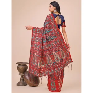 Women's Cotton Printed Saree With Unstitched Blouse 5.5Mtr (Pink) - Image 3