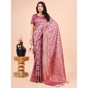 Women's Cotton Printed Saree With Unstitched Blouse 5.5Mtr (Pink) - Image 2