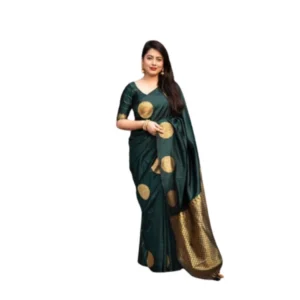 Women's Silk Printed Saree With Unstitched Blouse 5.5Mtr (Green) - Image 3
