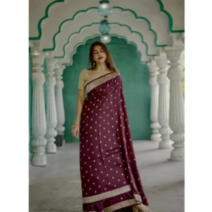 Women's Cotton  Printed Saree With Unstitched Blouse 5.5Mtr (Purple) - Image 2