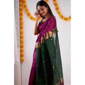 Women's Cotton  Printed Saree With Unstitched Blouse 5.5Mtr (Wine) - Image 3