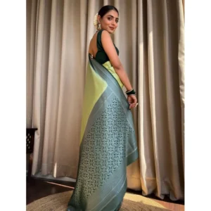 Women's Silk Printed Saree With Unstitched Blouse 5.5Mtr (Sea Green) - Image 2