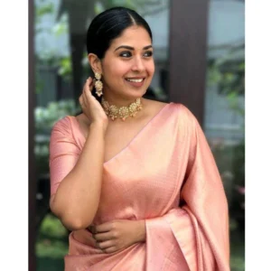 Women's Silk Printed Saree With Unstitched Blouse 5.5Mtr (Peach) - Image 3