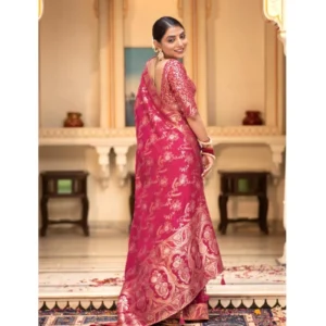 Women's Silk Printed Saree With Unstitched Blouse 5.5Mtr (Pink) - Image 3