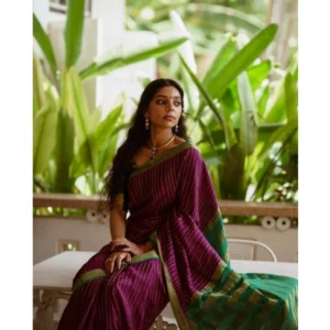 Women's Silk Printed Saree With Unstitched Blouse 5.5Mtr (Wine) - Image 3