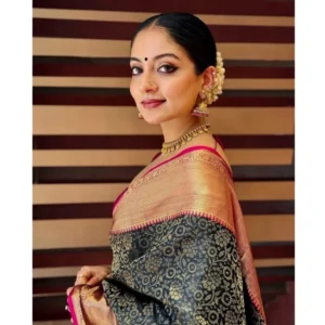 Women's Silk Printed Saree With Unstitched Blouse 5.5Mtr (Green) - Image 3