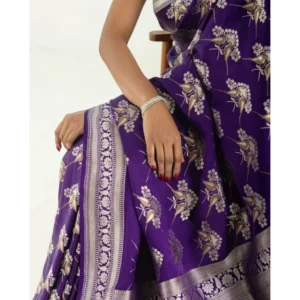 Women's Silk Printed Saree With Unstitched Blouse 5.5Mtr (Purple) - Image 2