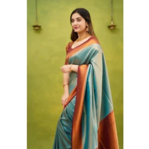 Women's Silk Printed Saree With Unstitched Blouse 5.5Mtr (Rama) - Image 2