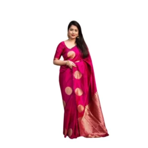Women's Silk Printed Saree With Unstitched Blouse 5.5Mtr (Pink) - Image 3