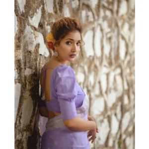 Women's Cotton  Printed Saree With Unstitched Blouse 5.5Mtr (Lavender) - Image 3