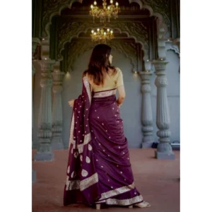Women's Cotton  Printed Saree With Unstitched Blouse 5.5Mtr (Purple) - Image 3