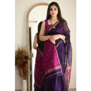 Women's Cotton  Printed Saree With Unstitched Blouse 5.5Mtr (Navy Blue) - Image 2