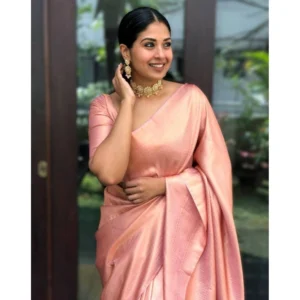 Women's Silk Printed Saree With Unstitched Blouse 5.5Mtr (Peach) - Image 2