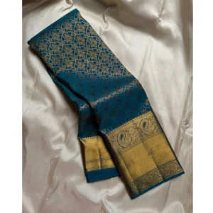 Women's Silk Printed Saree With Unstitched Blouse 5.5Mtr (Rama) - Image 3
