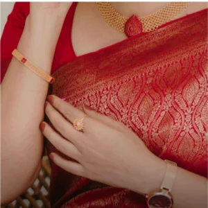 Women's Silk Printed Saree With Unstitched Blouse 5.5Mtr (Red) - Image 2