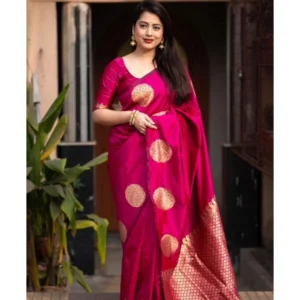Women's Silk Printed Saree With Unstitched Blouse 5.5Mtr (Pink) - Image 2
