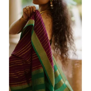 Women's Silk Printed Saree With Unstitched Blouse 5.5Mtr (Wine) - Image 2