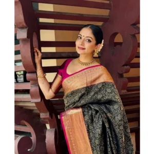 Women's Silk Printed Saree With Unstitched Blouse 5.5Mtr (Green) - Image 2