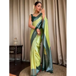 Women's Silk Printed Saree With Unstitched Blouse 5.5Mtr (Sea Green) - Image 3