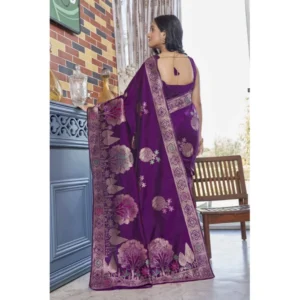 Women's Silk Printed Saree With Unstitched Blouse 5.5Mtr (Purple) - Image 2
