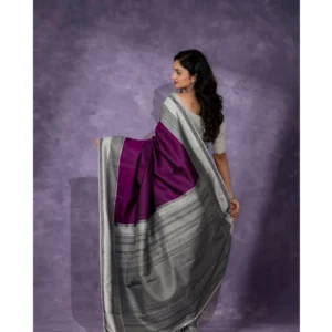 Women's Silk Printed Saree With Unstitched Blouse 5.5Mtr (Purple) - Image 2