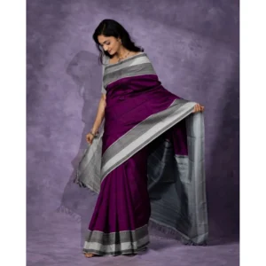 Women's Silk Printed Saree With Unstitched Blouse 5.5Mtr (Purple) - Image 3