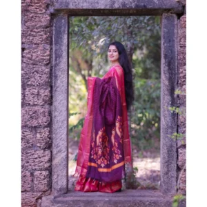 Women's Silk Printed Saree With Unstitched Blouse 5.5Mtr (Purple) - Image 2