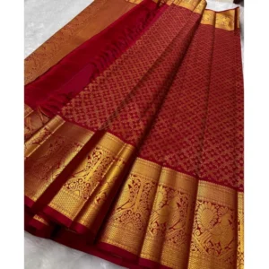Women's Silk Printed Saree With Unstitched Blouse 5.5Mtr (Maroon) - Image 2