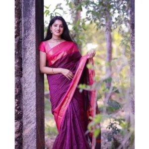 Women's Silk Printed Saree With Unstitched Blouse 5.5Mtr (Purple) - Image 3