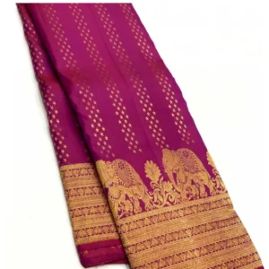 Women's Silk Printed Saree With Unstitched Blouse 5.5Mtr (Rani Pink) - Image 2