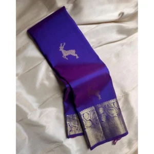 Women's Silk Printed Saree With Unstitched Blouse 5.5Mtr (Royal Blue) - Image 3
