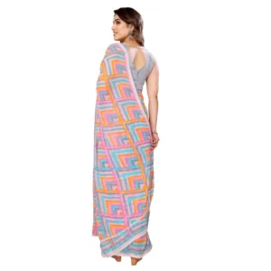 Women's Small Lace Georgette Printed Ready-to-Wear Saree With Unstitched Blouse 5.5 Mtr (Grey) - Image 3