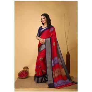 Women's Soft Blooming Marshmallow Fabric Kalamkari Printed Saree With Unstitched Blouse 5.5Mtr (Red) - Image 4