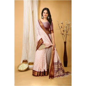 Women's Soft Cotton Silk Printed Saree With Unstitched Blouse 5.5Mtr (Maroon) - Image 2