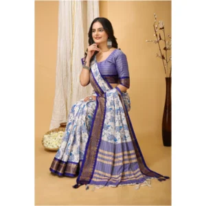 Women's Soft Cotton Silk Printed Saree With Unstitched Blouse 5.5Mtr (Purple) - Image 2