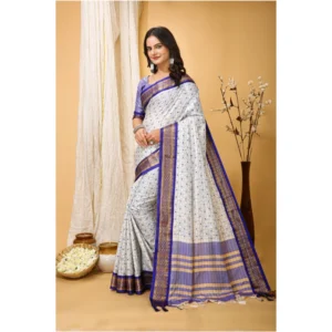 Women's Soft Cotton Silk Printed Saree With Unstitched Blouse 5.5Mtr (Purple) - Image 4