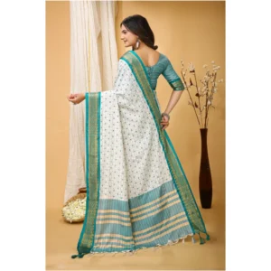 Women's Soft Cotton Silk Printed Saree With Unstitched Blouse 5.5Mtr (Rama Green) - Image 3