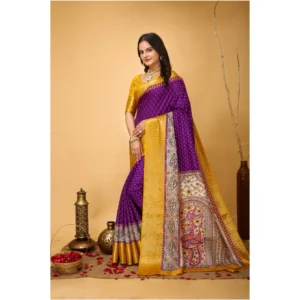 Women's Soft Dola Cotton Kalamkari Printed Saree With Unstitched Blouse 5.5Mtr (Purple) - Image 4