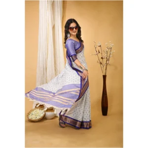 Women's Soft Cotton Silk Printed Saree With Unstitched Blouse 5.5Mtr (Purple) - Image 2