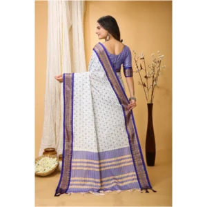 Women's Soft Cotton Silk Printed Saree With Unstitched Blouse 5.5Mtr (Purple) - Image 3