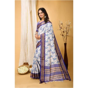 Women's Soft Cotton Silk Printed Saree With Unstitched Blouse 5.5Mtr (Purple) - Image 4