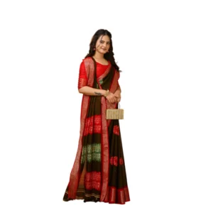 Women's Soft Blooming Marshmallow Fabric Kalamkari Printed Saree With Unstitched Blouse 5.5Mtr (Mehendi) - Image 2