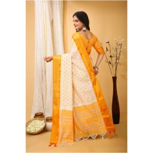 Women's Soft Cotton Silk Printed Saree With Unstitched Blouse 5.5Mtr (Yellow) - Image 3
