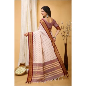 Women's Soft Cotton Silk Printed Saree With Unstitched Blouse 5.5Mtr (Maroon) - Image 3