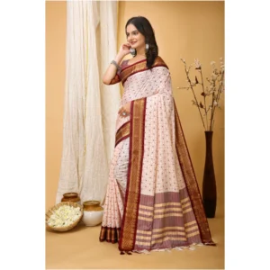 Women's Soft Cotton Silk Printed Saree With Unstitched Blouse 5.5Mtr (Maroon) - Image 4