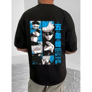 Men's Casual Cotton Blend Printed Round Neck Half Sleeve T-Shirt (Black) - Image 4