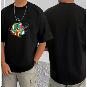 Men's Casual Cotton Blend Printed Round Neck Half Sleeve T-Shirt (Black) - Image 3